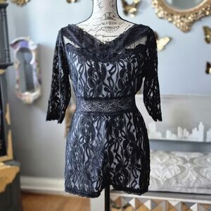 Whimsigoth Romantic Black Lace Romper XL